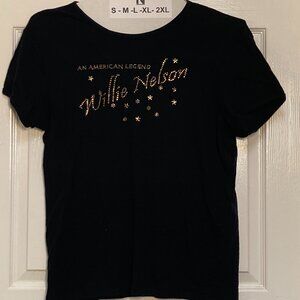 Willie Nelson Original Women's short sleeve tee black w/gold sequins sze 3XL